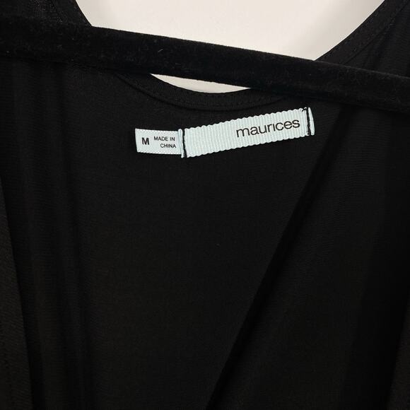 Maurices Black Slinky Knit Top Size Medium Studded Shoulders Cut Out long Sleeve - Picture 7 of 10